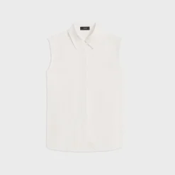 Theory Fitted Sleeveless Shirt In Silk Georgette-Women Tops