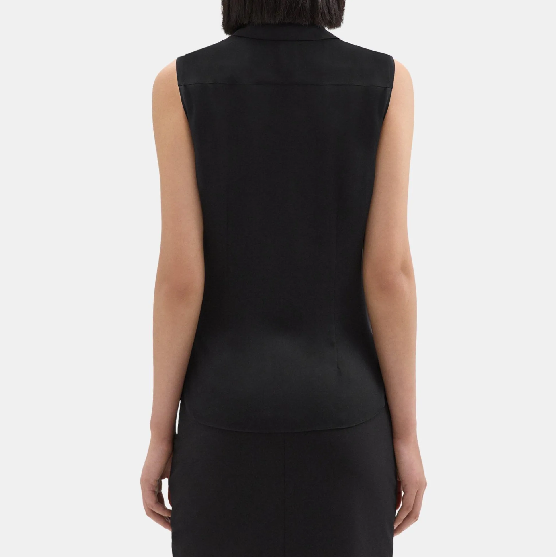 Theory Fitted Sleeveless Shirt In Silk Georgette-Women Tops