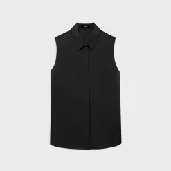 Theory Fitted Sleeveless Shirt In Silk Georgette-Women Tops