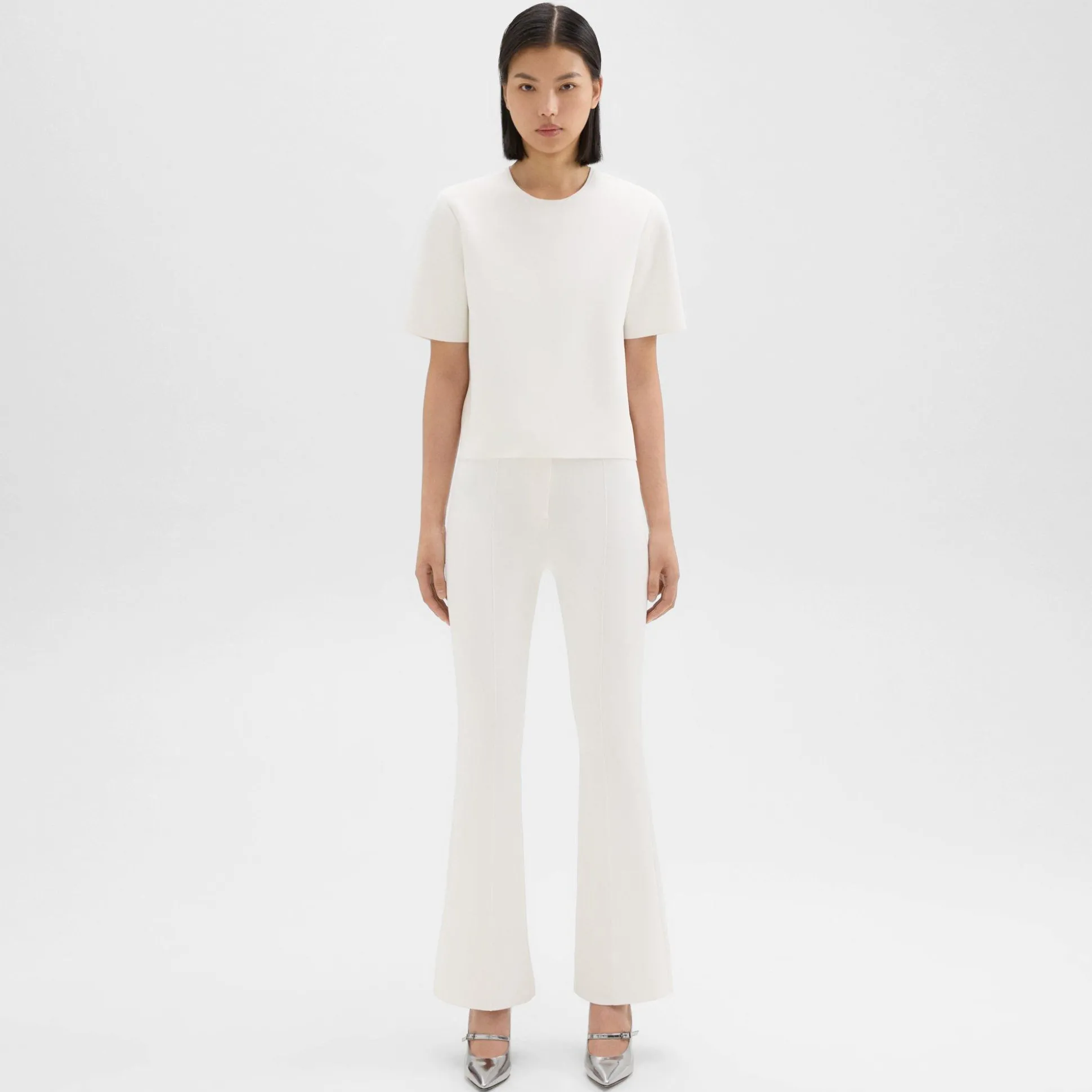 Theory Flared Full Length Pant In Crepe Knit-Women Pants