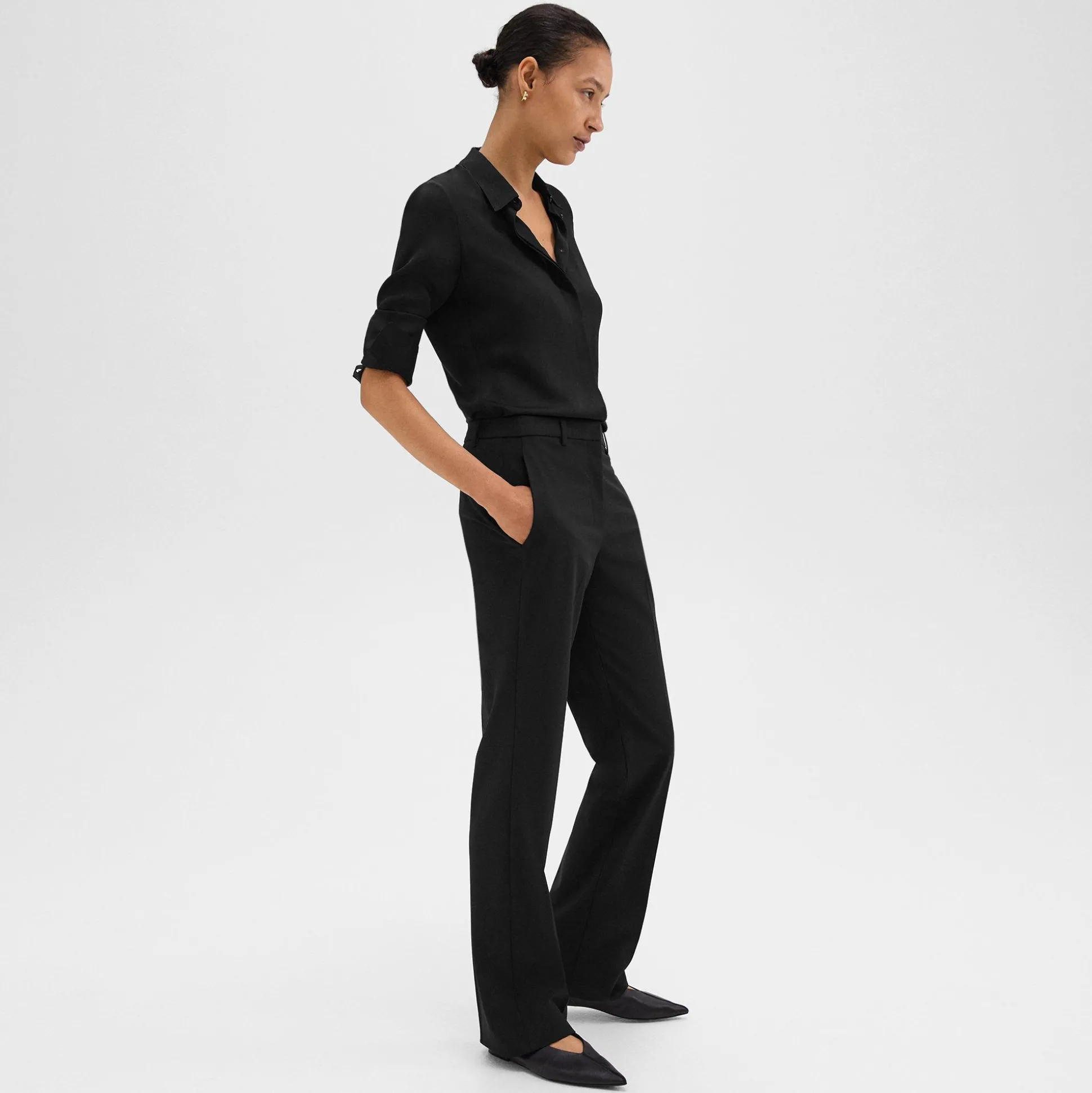 Theory Flared Full-Length Pant In Good Wool-Women Suits|Pants