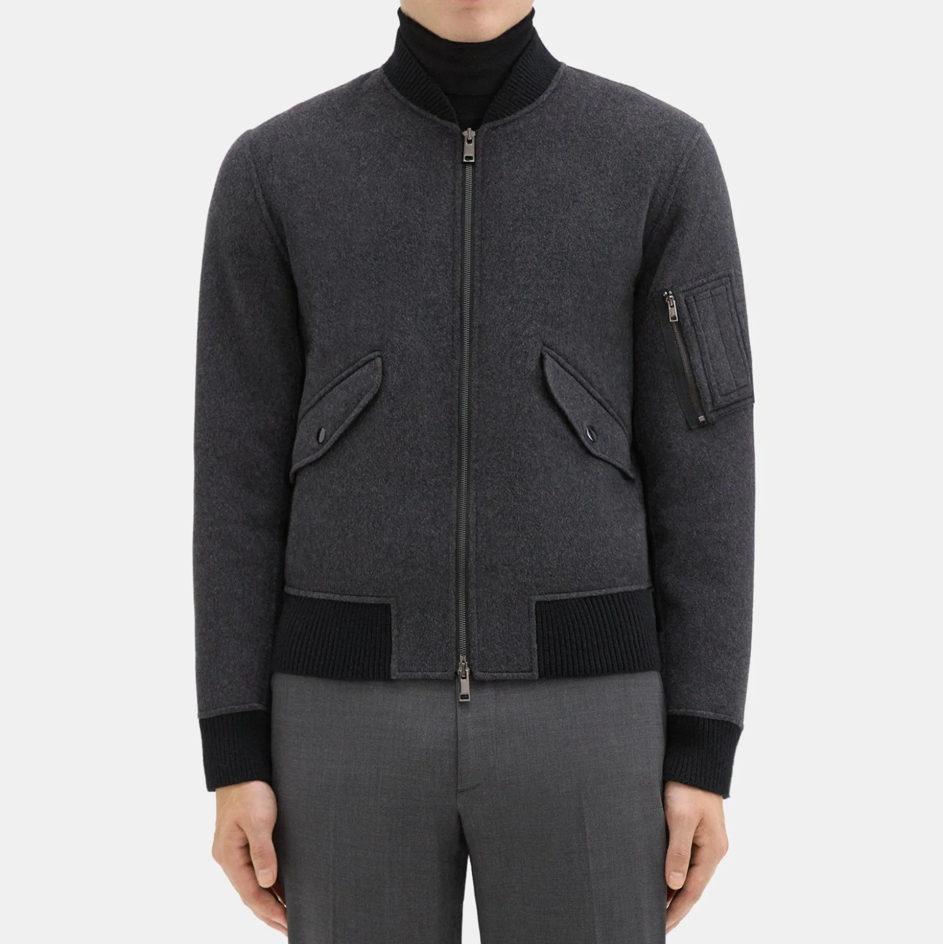 Theory Flight Bomber Jacket In Double-Face Wool-Cashmere-Men Outerwear