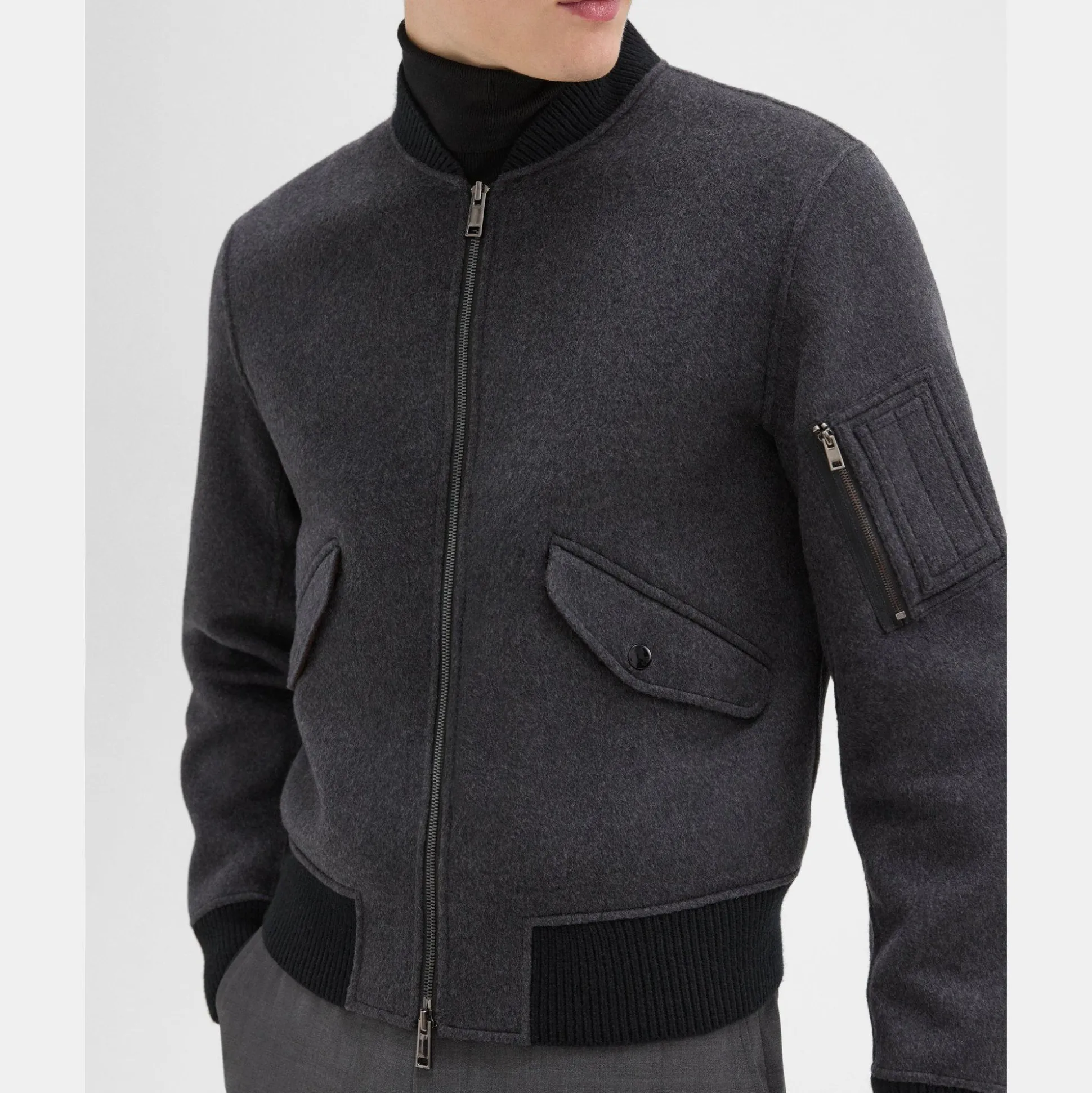 Theory Flight Bomber Jacket In Double-Face Wool-Cashmere-Men Outerwear