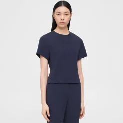 Theory Flutter Sleeve Top In Striped Admiral Crepe-Women Tops