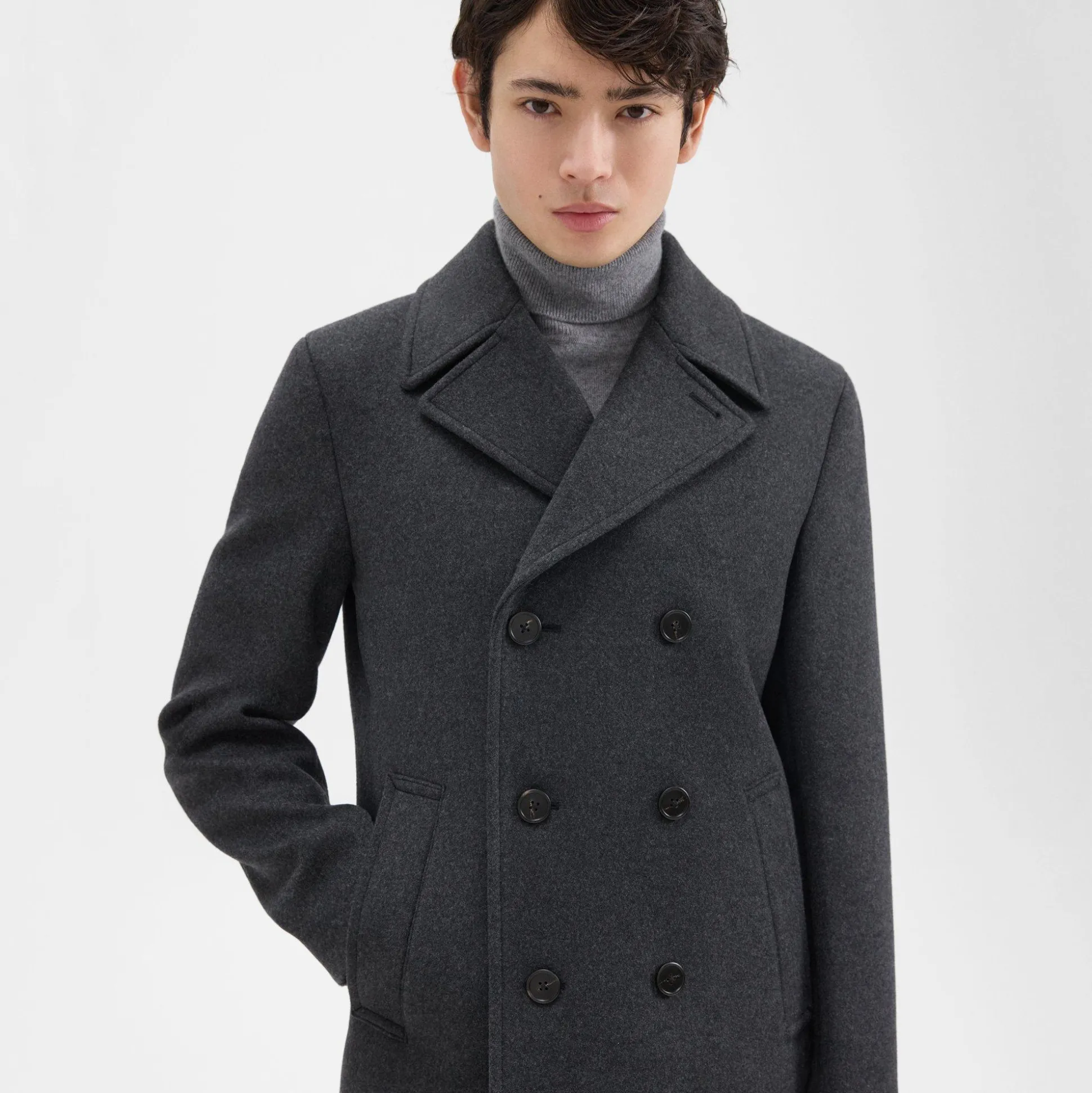 Theory Frederick Peacoat In Recycled Wool-Blend Melton-Men Blazers + Jackets|Outerwear