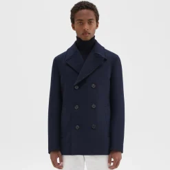 Theory Frederick Peacoat In Recycled Wool-Blend Melton-Men Outerwear|Blazers + Jackets