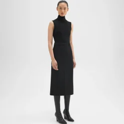 Theory Funnel Neck Combo Dress In Admiral Crepe-Women Dresses