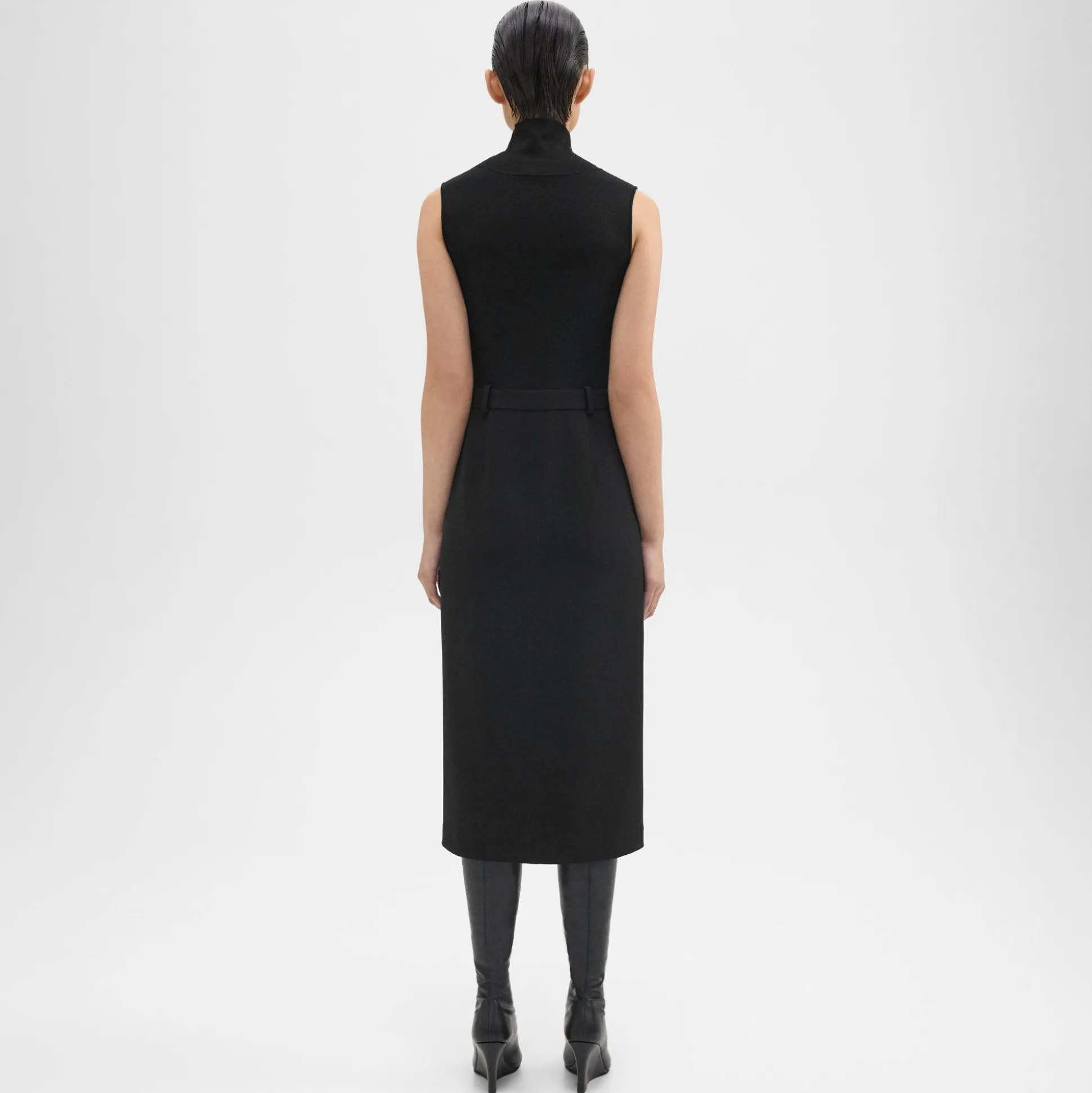 Theory Funnel Neck Combo Dress In Admiral Crepe-Women Dresses