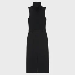 Theory Funnel Neck Combo Dress In Admiral Crepe-Women Dresses