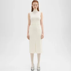 Theory Funnel Neck Combo Dress In Admiral Crepe-Women Dresses