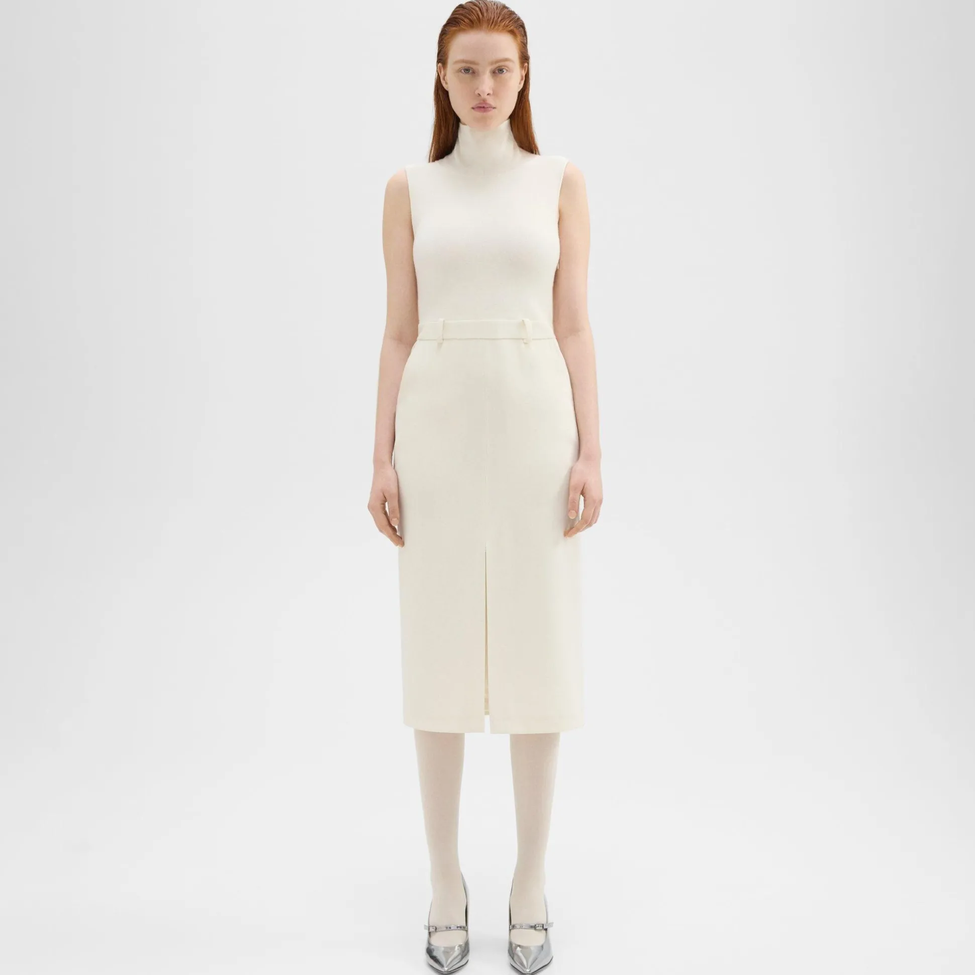 Theory Funnel Neck Combo Dress In Admiral Crepe-Women Dresses