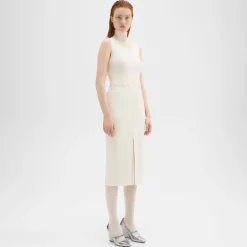 Theory Funnel Neck Combo Dress In Admiral Crepe-Women Dresses