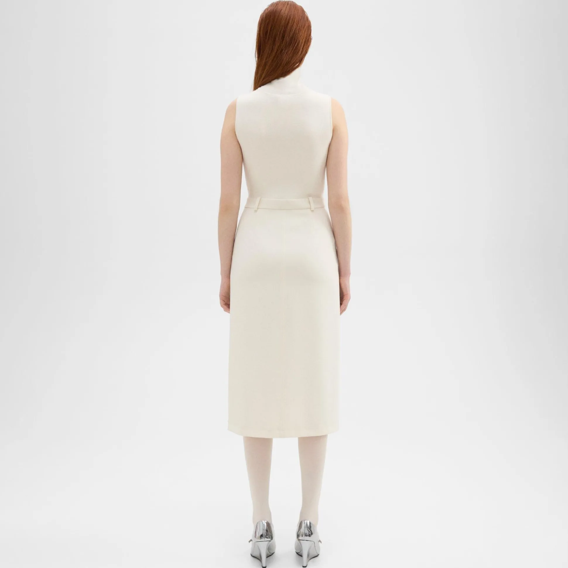 Theory Funnel Neck Combo Dress In Admiral Crepe-Women Dresses