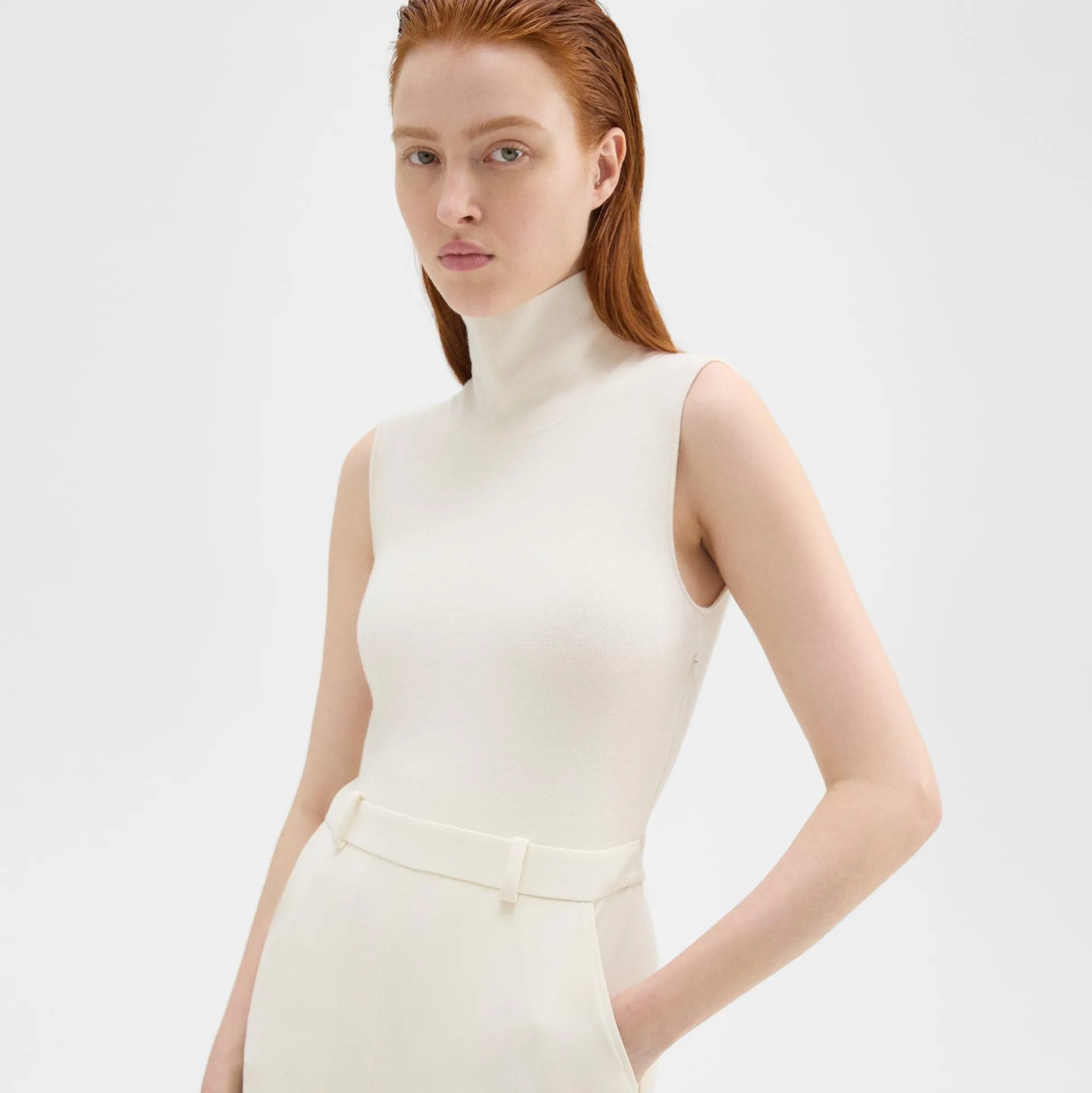 Theory Funnel Neck Combo Dress In Admiral Crepe-Women Dresses