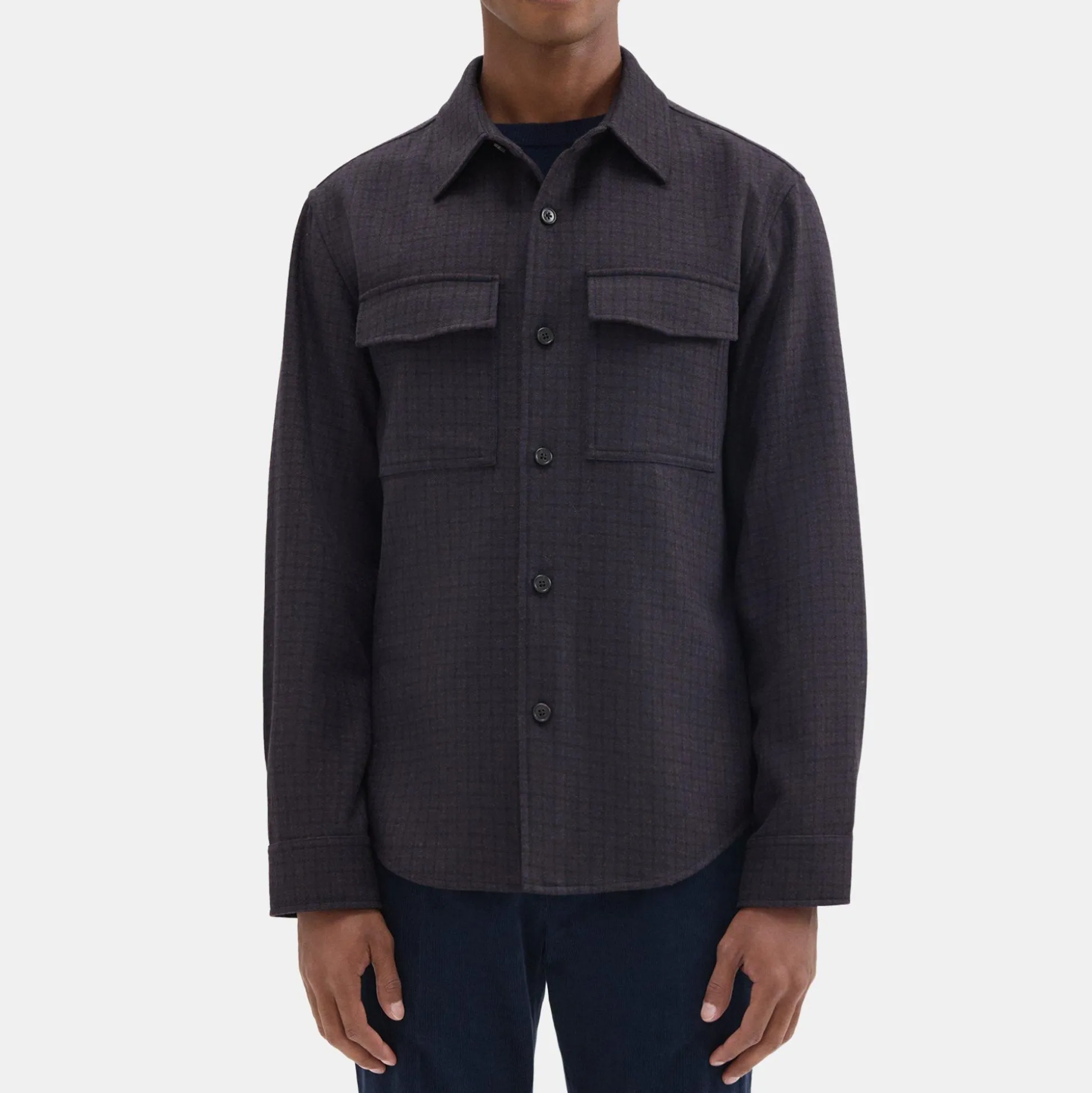 Theory Garvin Shirt Jacket In Recycled Wool-Blend Flannel-Men Shirts