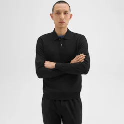 Theory Goris Long-Sleeve Polo Shirt In Light Bilen-Men Sweaters + Cardigans|T-shirts + Polos