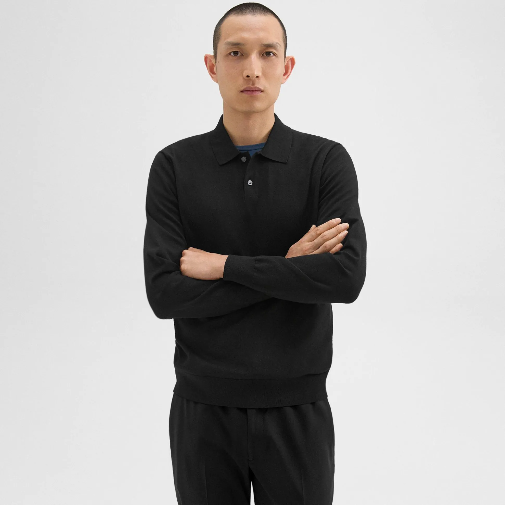 Theory Goris Long-Sleeve Polo Shirt In Light Bilen-Men Sweaters + Cardigans|T-shirts + Polos