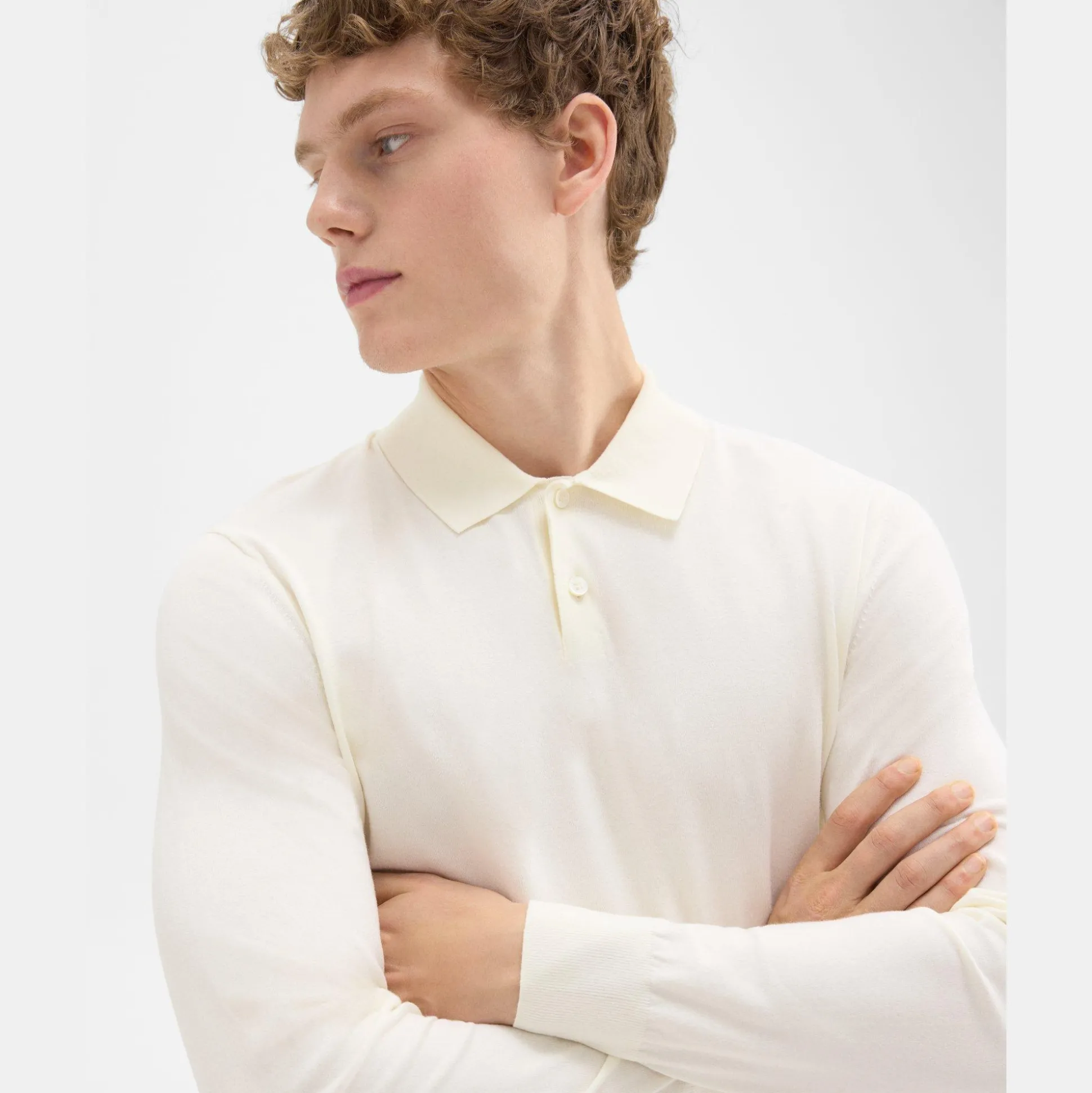 Theory Goris Long-Sleeve Polo Shirt In Light Bilen-Men T-shirts + Polos|Sweaters + Cardigans