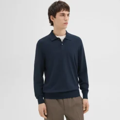Theory Goris Long-Sleeve Polo Shirt In Light Bilen-Men T-shirts + Polos|Sweaters + Cardigans