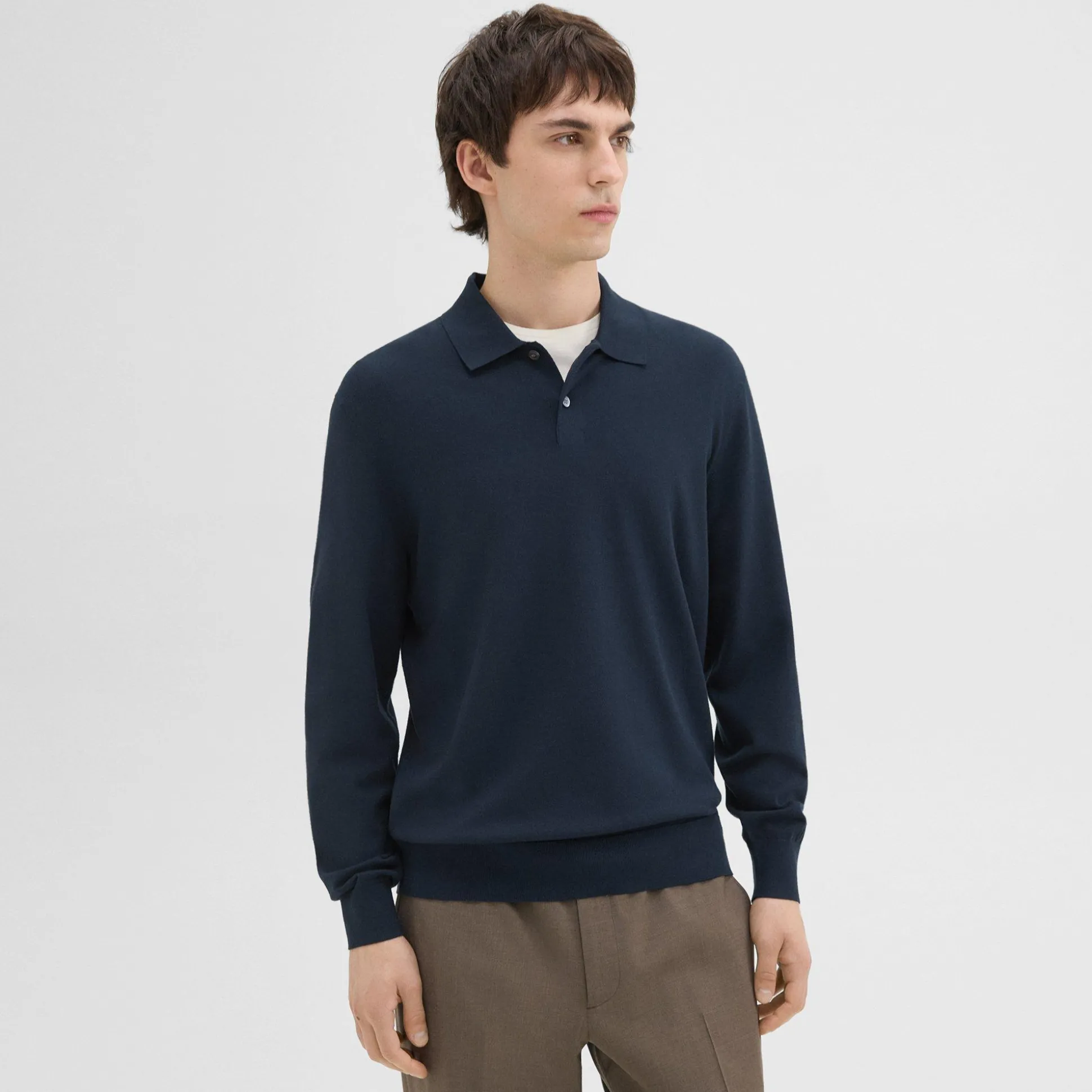 Theory Goris Long-Sleeve Polo Shirt In Light Bilen-Men T-shirts + Polos|Sweaters + Cardigans