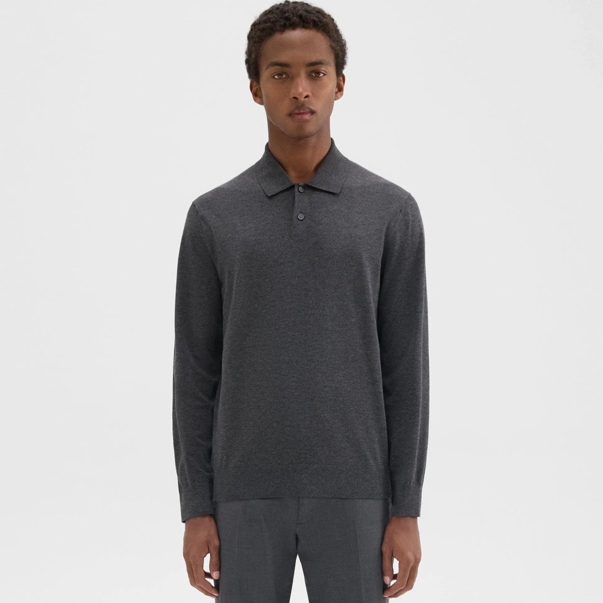 Theory Goris Long-Sleeve Polo Shirt In Light Bilen-Men T-shirts + Polos|Sweaters + Cardigans