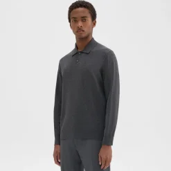 Theory Goris Long-Sleeve Polo Shirt In Light Bilen-Men T-shirts + Polos|Sweaters + Cardigans