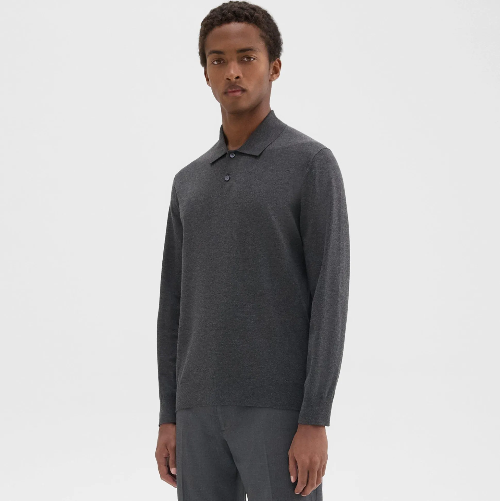 Theory Goris Long-Sleeve Polo Shirt In Light Bilen-Men T-shirts + Polos|Sweaters + Cardigans