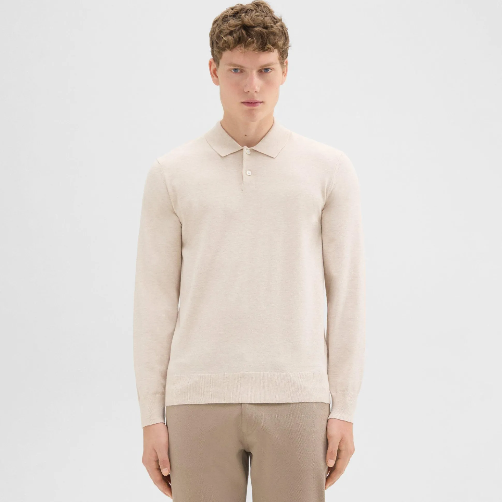 Theory Goris Long-Sleeve Polo Shirt In Light Bilen-Men T-shirts + Polos|Sweaters + Cardigans