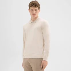 Theory Goris Long-Sleeve Polo Shirt In Light Bilen-Men T-shirts + Polos|Sweaters + Cardigans
