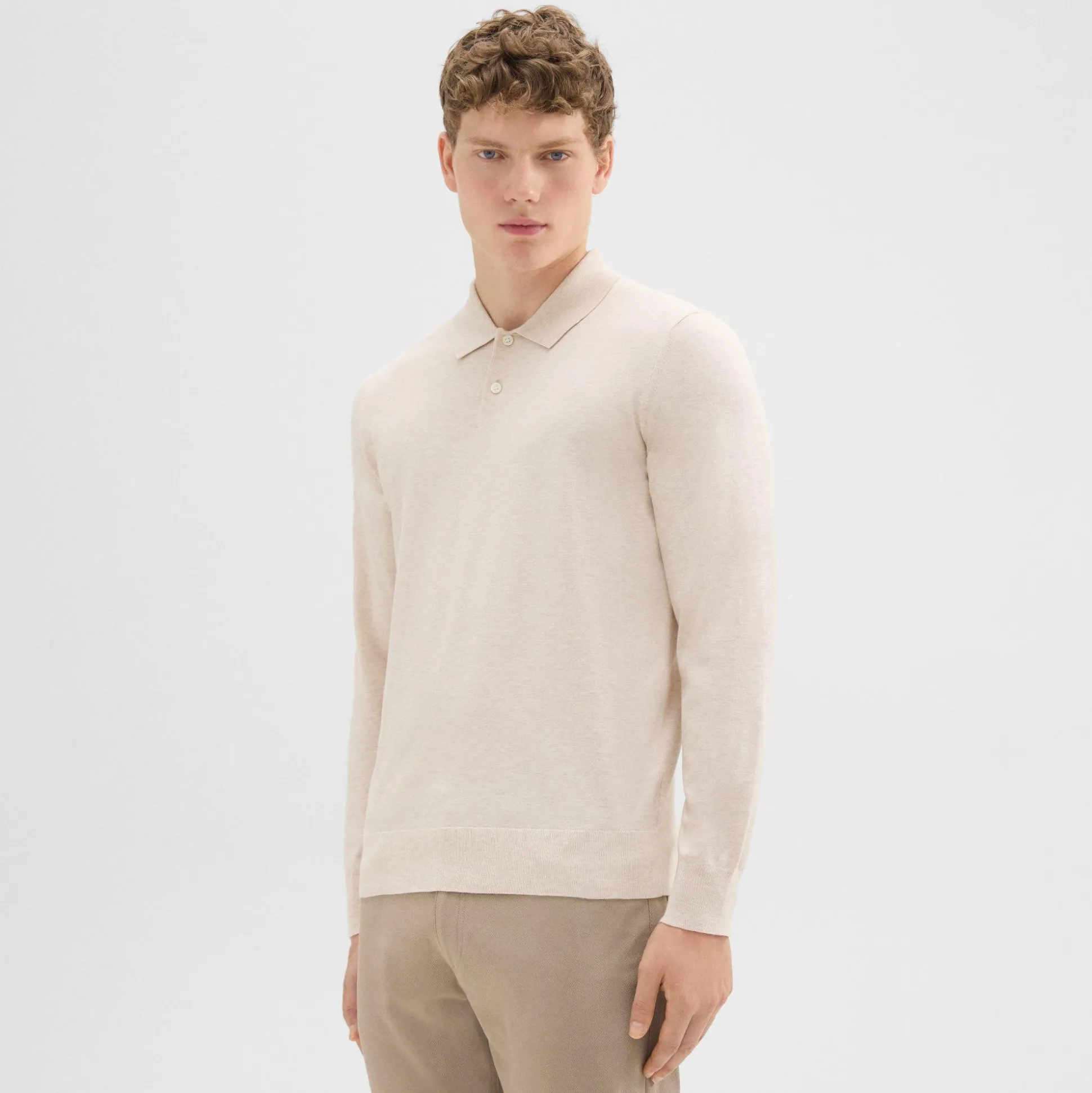 Theory Goris Long-Sleeve Polo Shirt In Light Bilen-Men T-shirts + Polos|Sweaters + Cardigans