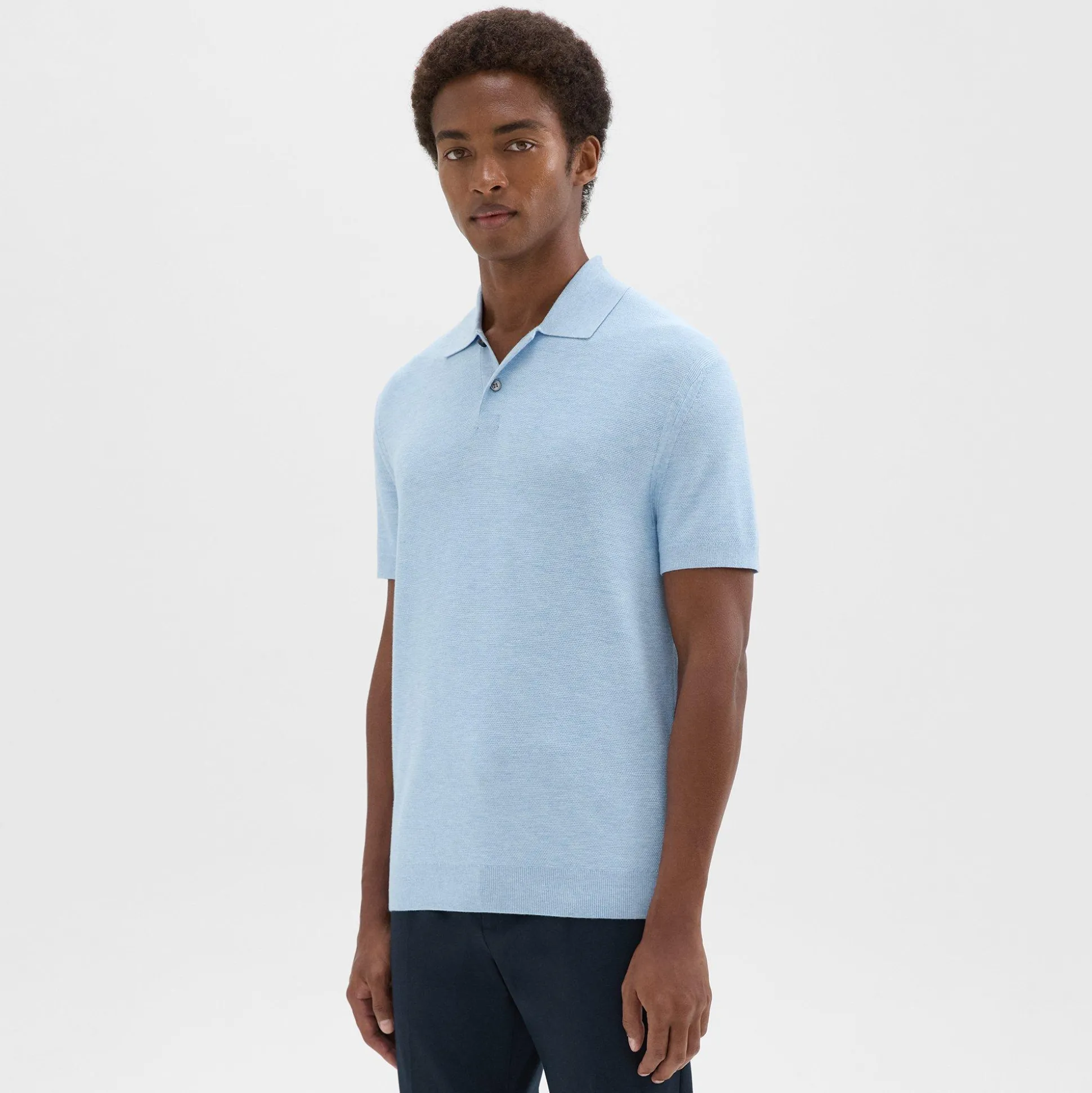 Theory Goris Pique Polo Shirt In Light Bilen-Men T-shirts + Polos|Sweaters + Cardigans