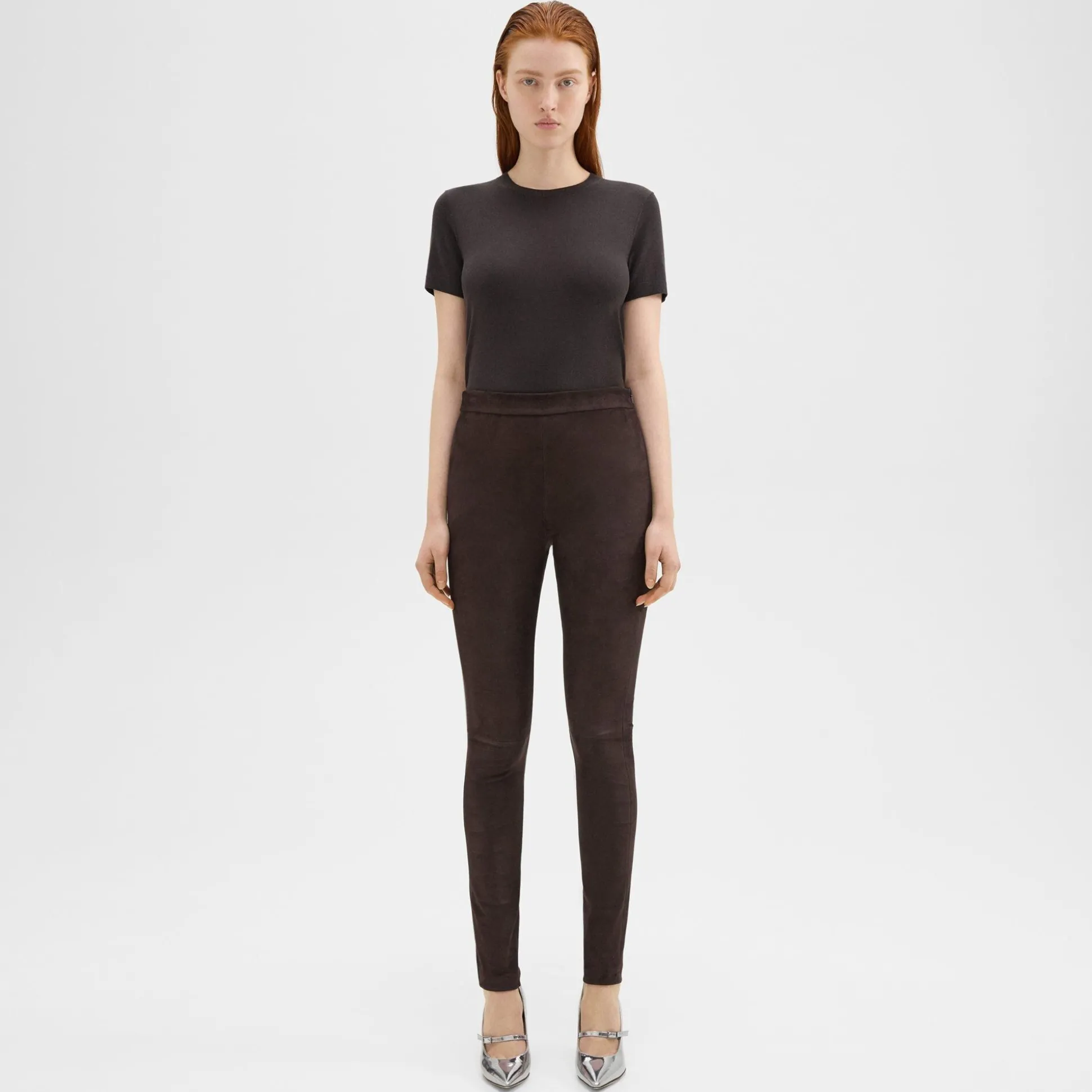 Theory High-Waist Legging In Suede-Women Pants