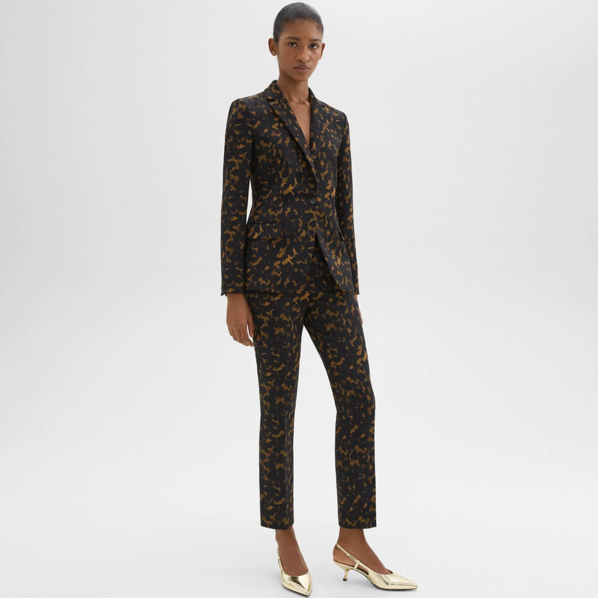 Theory High-Waist Slim Crop Pant In Tortoiseshell Printed Crepe-Women Suits|Pants