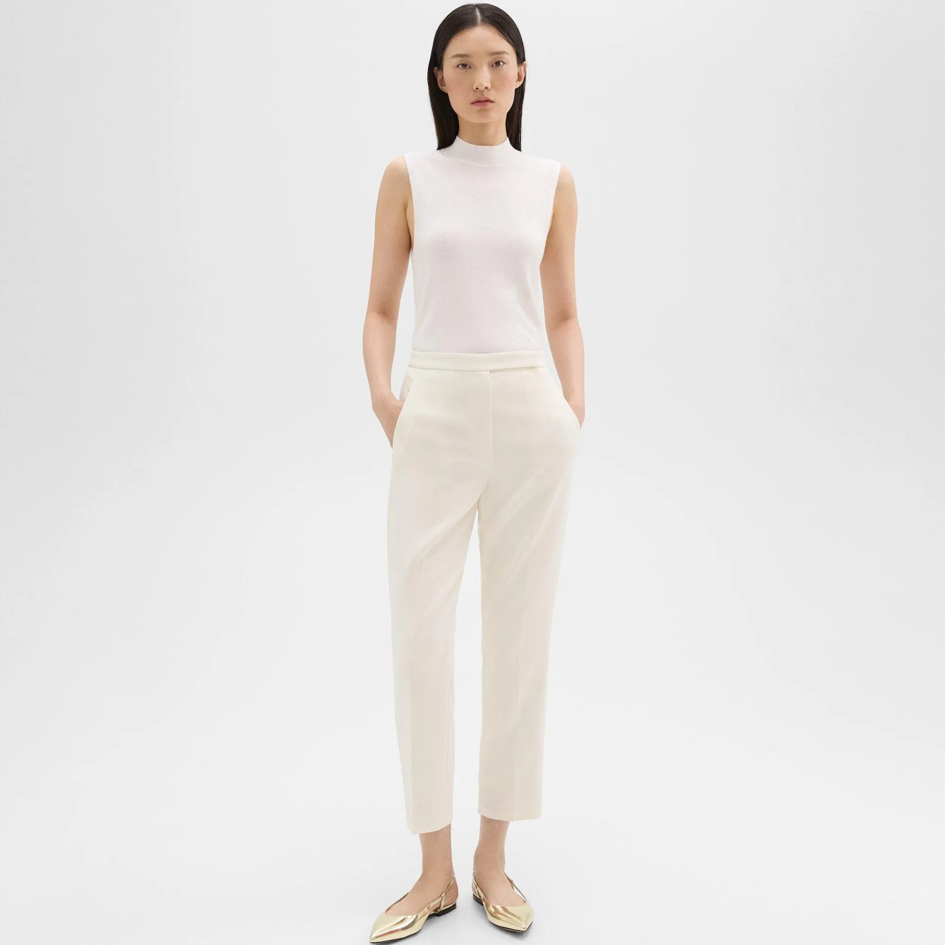 Theory High-Waist Slim Crop Pant In Admiral Crepe-Women Suits|Pants
