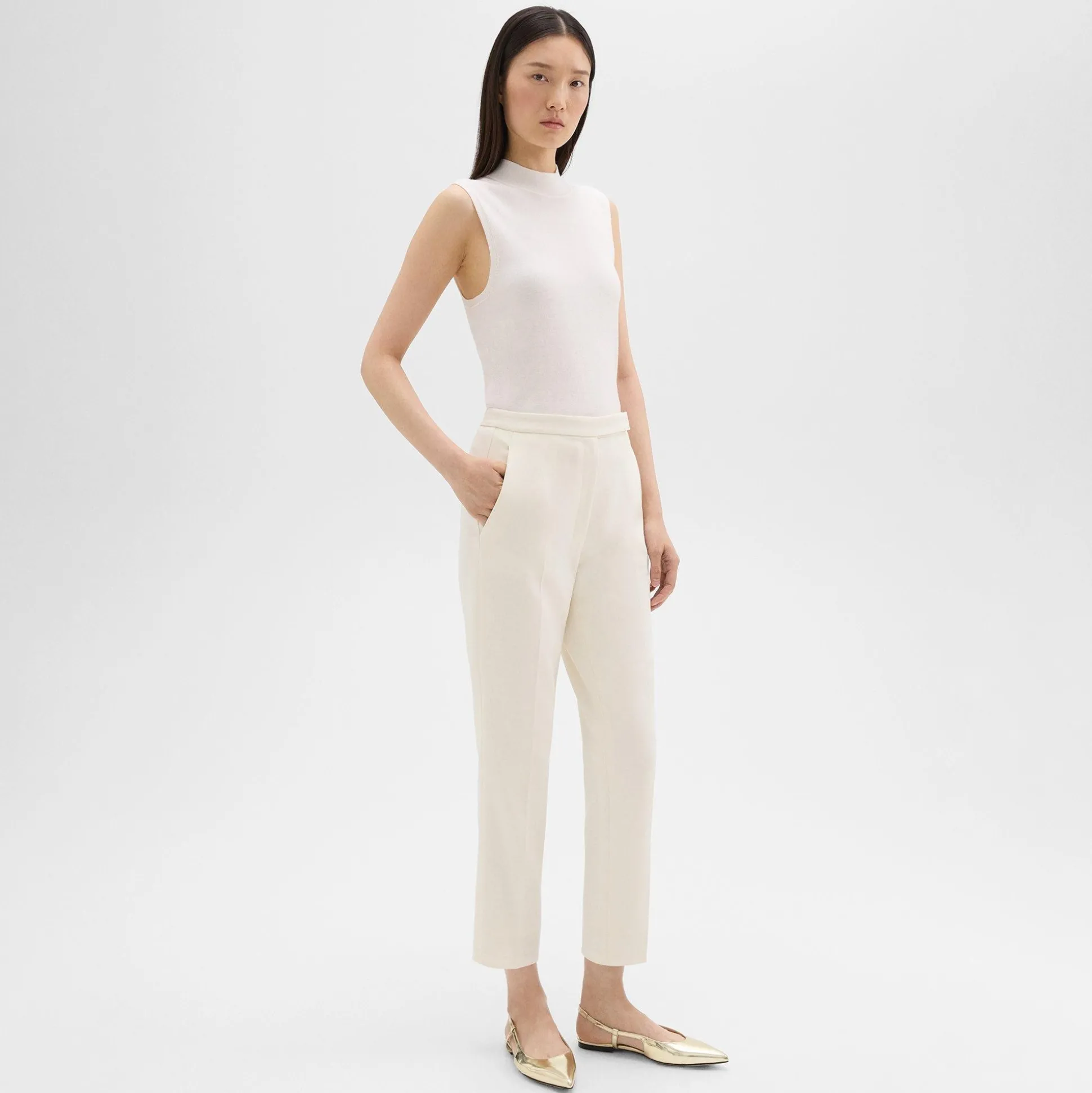 Theory High-Waist Slim Crop Pant In Admiral Crepe-Women Suits|Pants