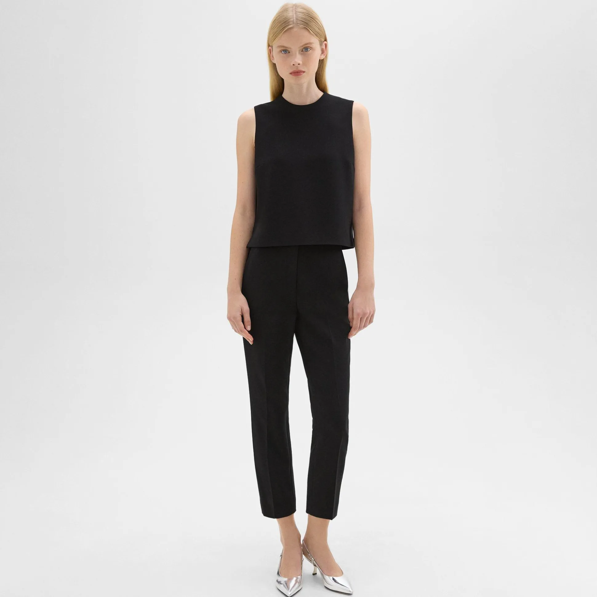 Theory High-Waist Slim Crop Pant In Admiral Crepe-Women Suits|Pants
