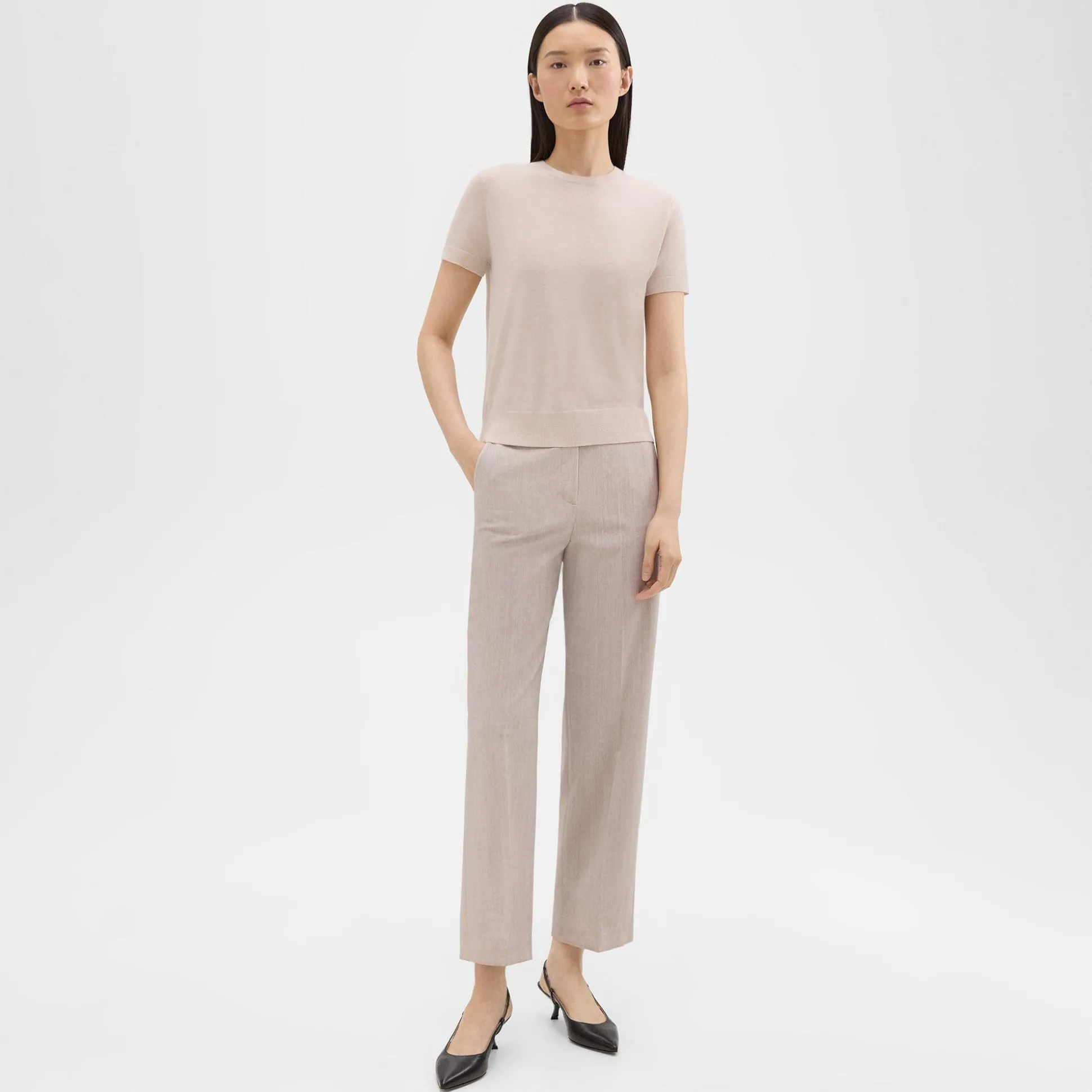 Theory High-Waist Straight-Leg Pant In Good Wool-Women Suits|Pants