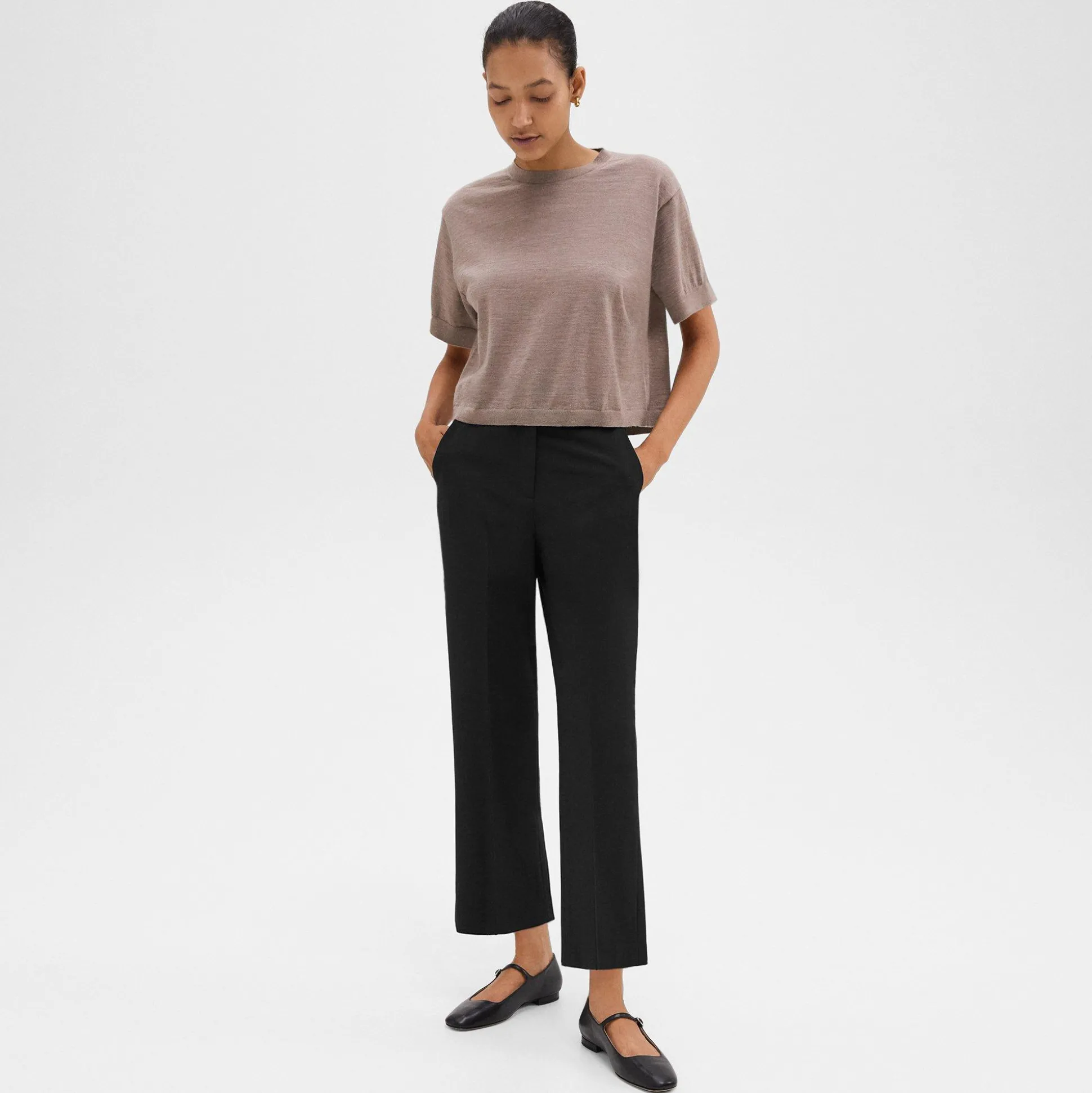 Theory High-Waist Straight-Leg Pant In Good Wool-Women Suits|Pants