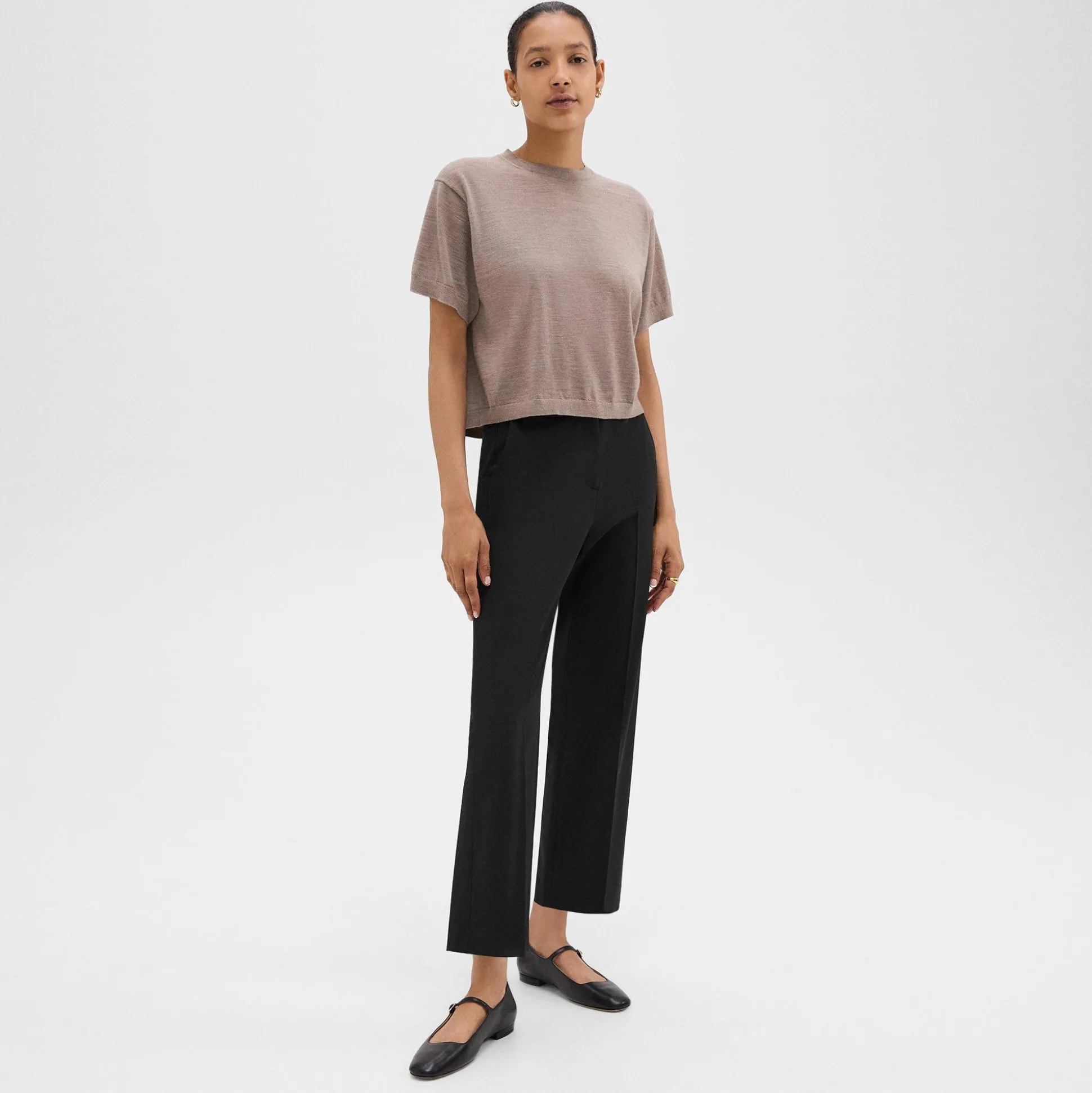 Theory High-Waist Straight-Leg Pant In Good Wool-Women Suits|Pants