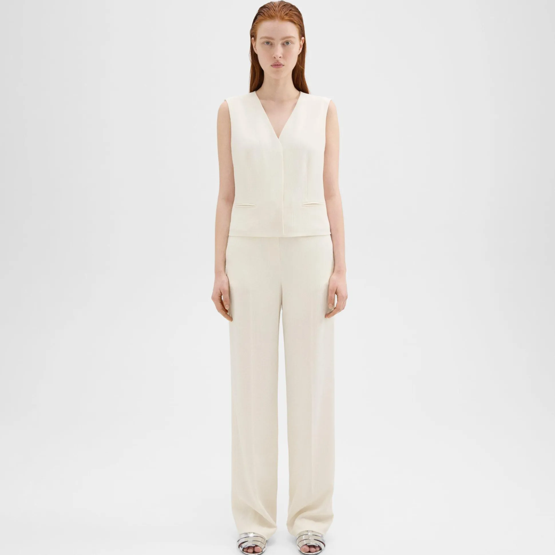 Theory High-Waist Wide-Leg Pant In Striped Admiral Crepe-Women Pants