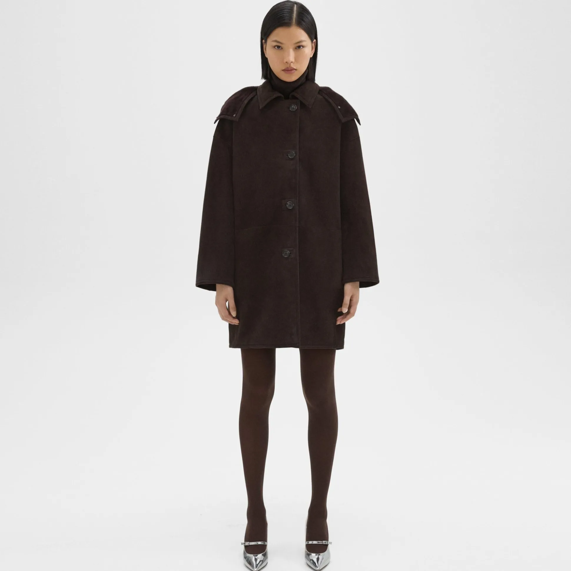Theory Hooded Reversible Coat In Shearling-Women Outerwear