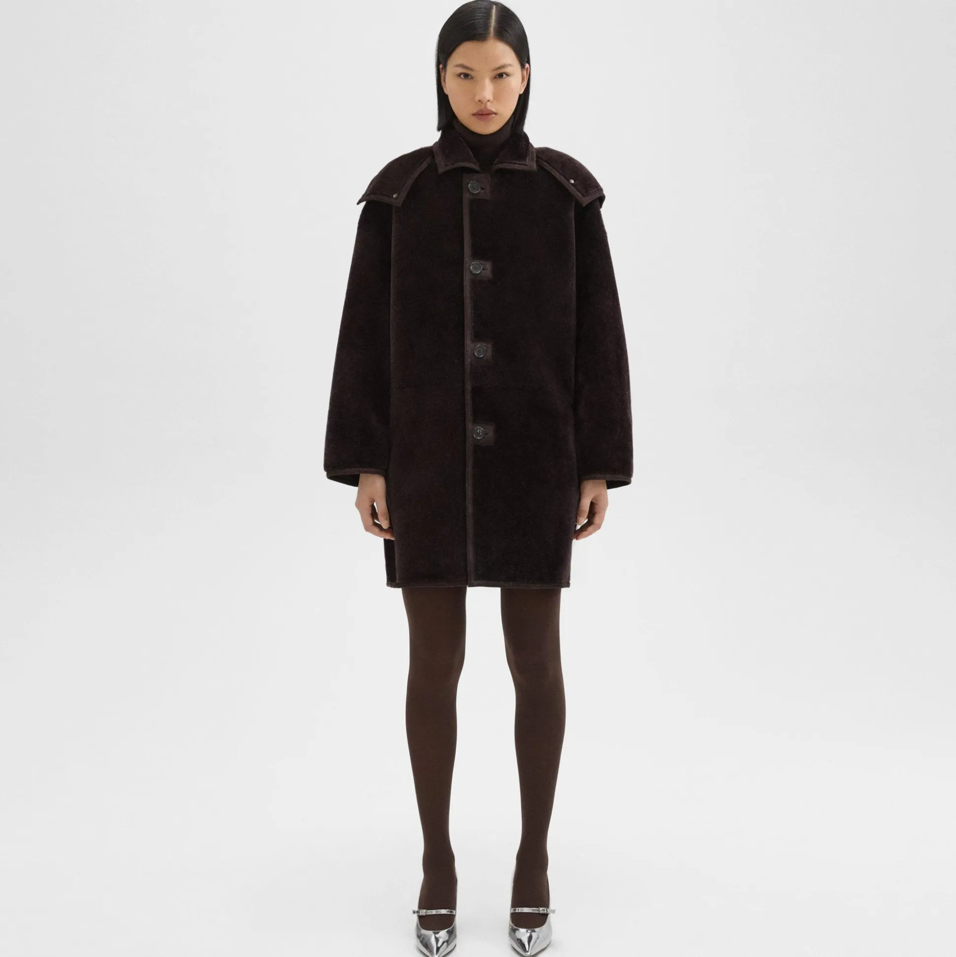 Theory Hooded Reversible Coat In Shearling-Women Outerwear