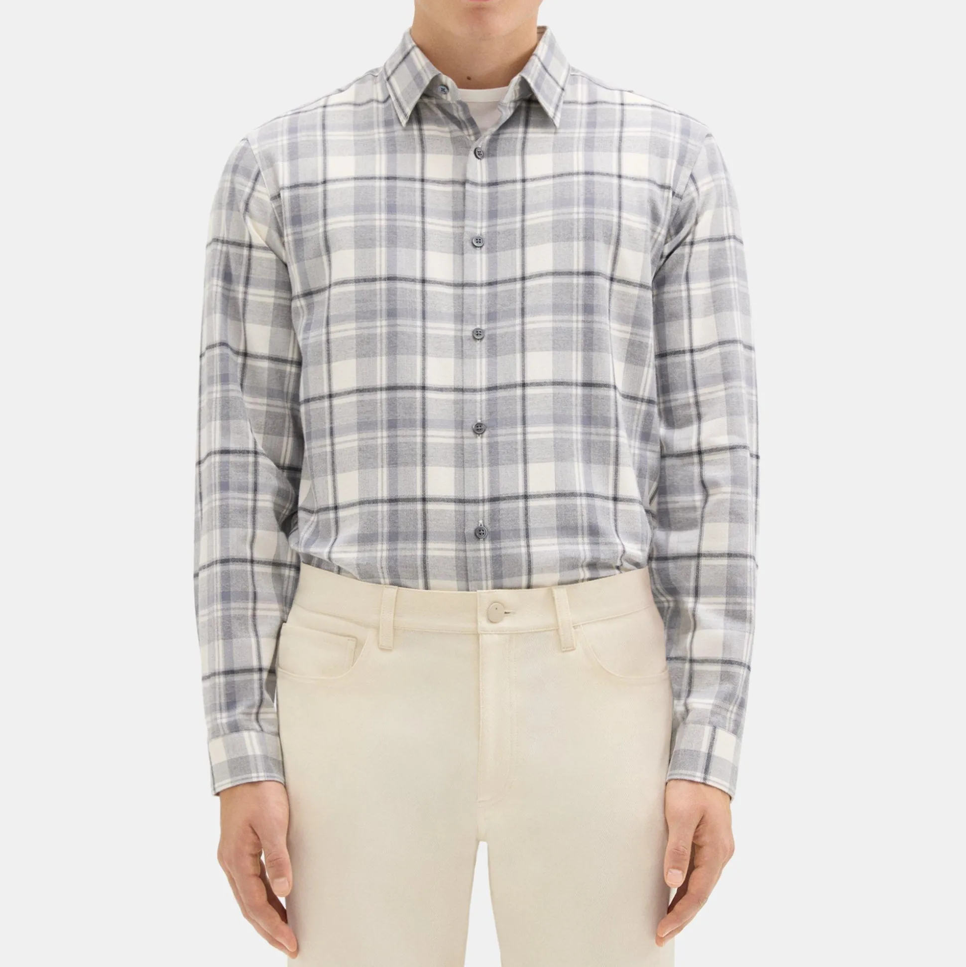 Theory Irving Shirt In Plaid Twill Flannel-Men Shirts