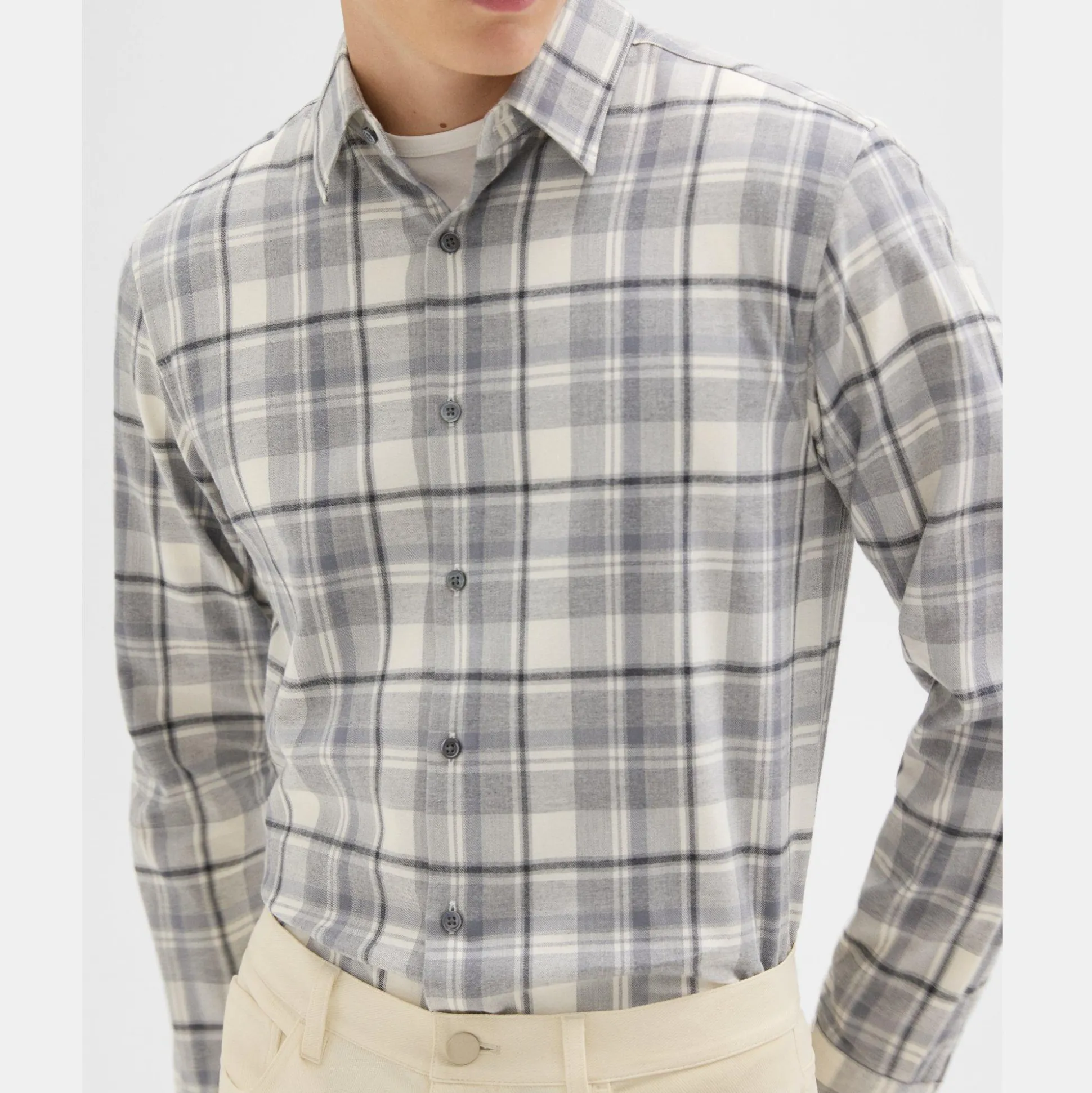 Theory Irving Shirt In Plaid Twill Flannel-Men Shirts