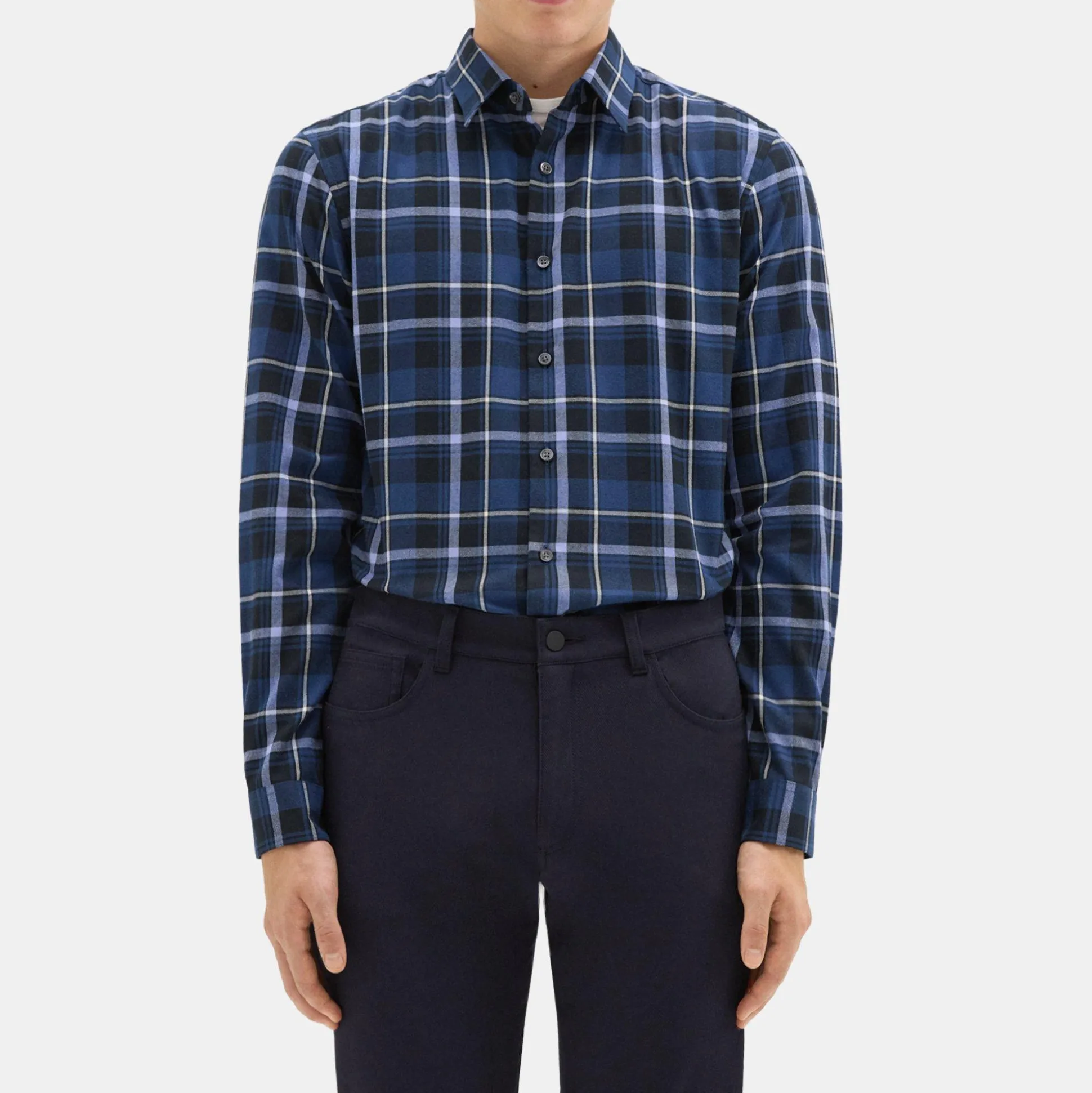 Theory Irving Shirt In Plaid Twill Flannel-Men Shirts