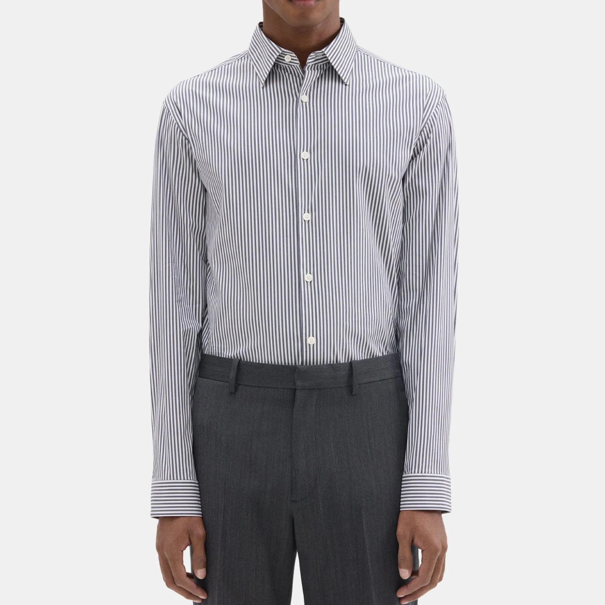 Theory Irving Shirt In Striped Good Cotton-Men Shirts
