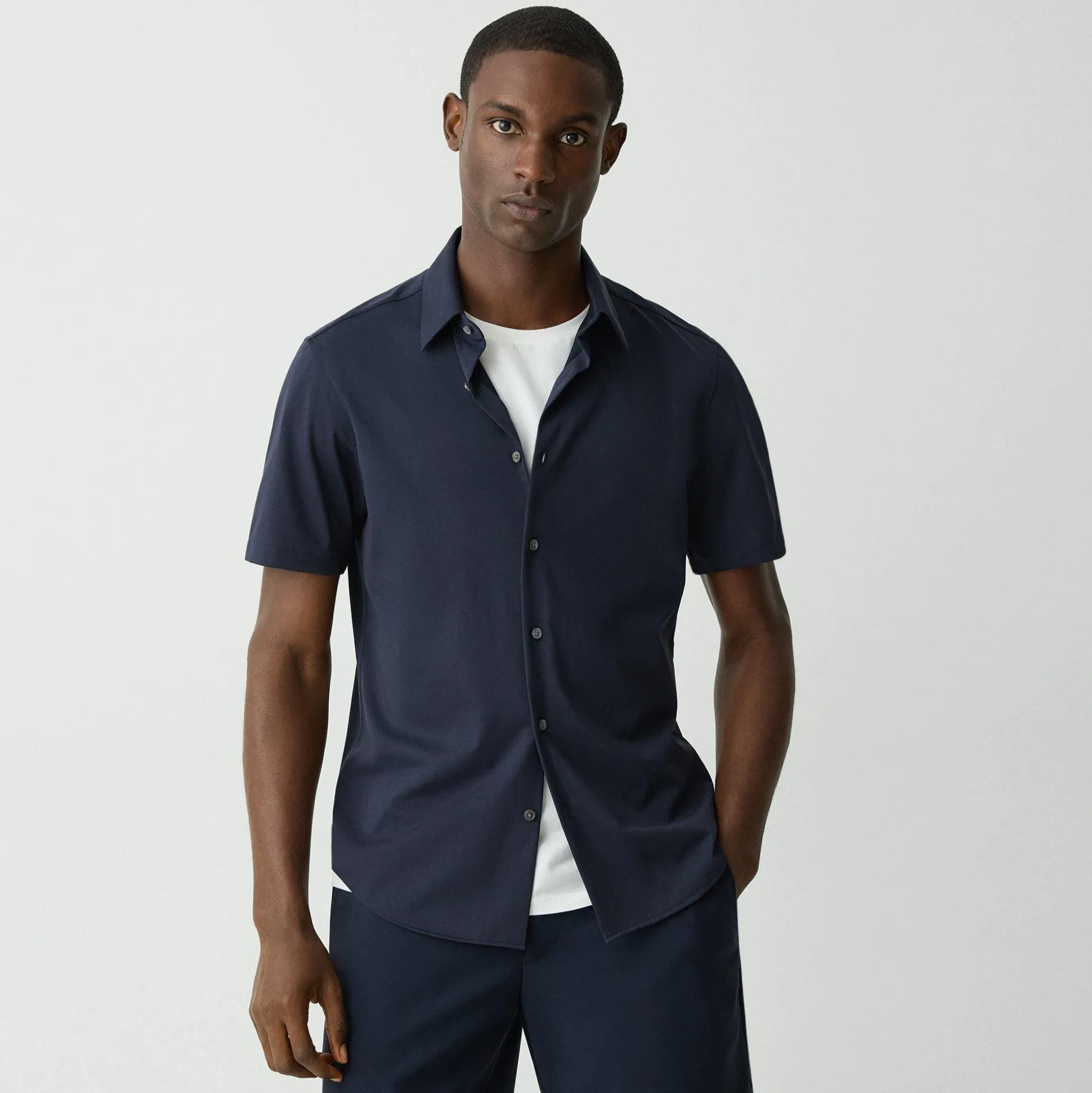Theory Irving Short-Sleeve Shirt In Structure Knit-Men T-shirts + Polos|Shirts