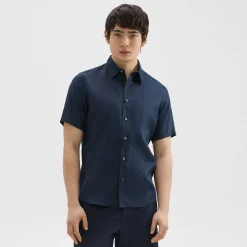 Theory Irving Short-Sleeve Shirt In Relaxed Linen-Men Shirts
