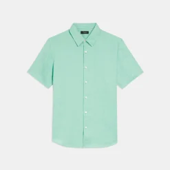 Theory Irving Short-Sleeve Shirt In Relaxed Linen-Men Shirts