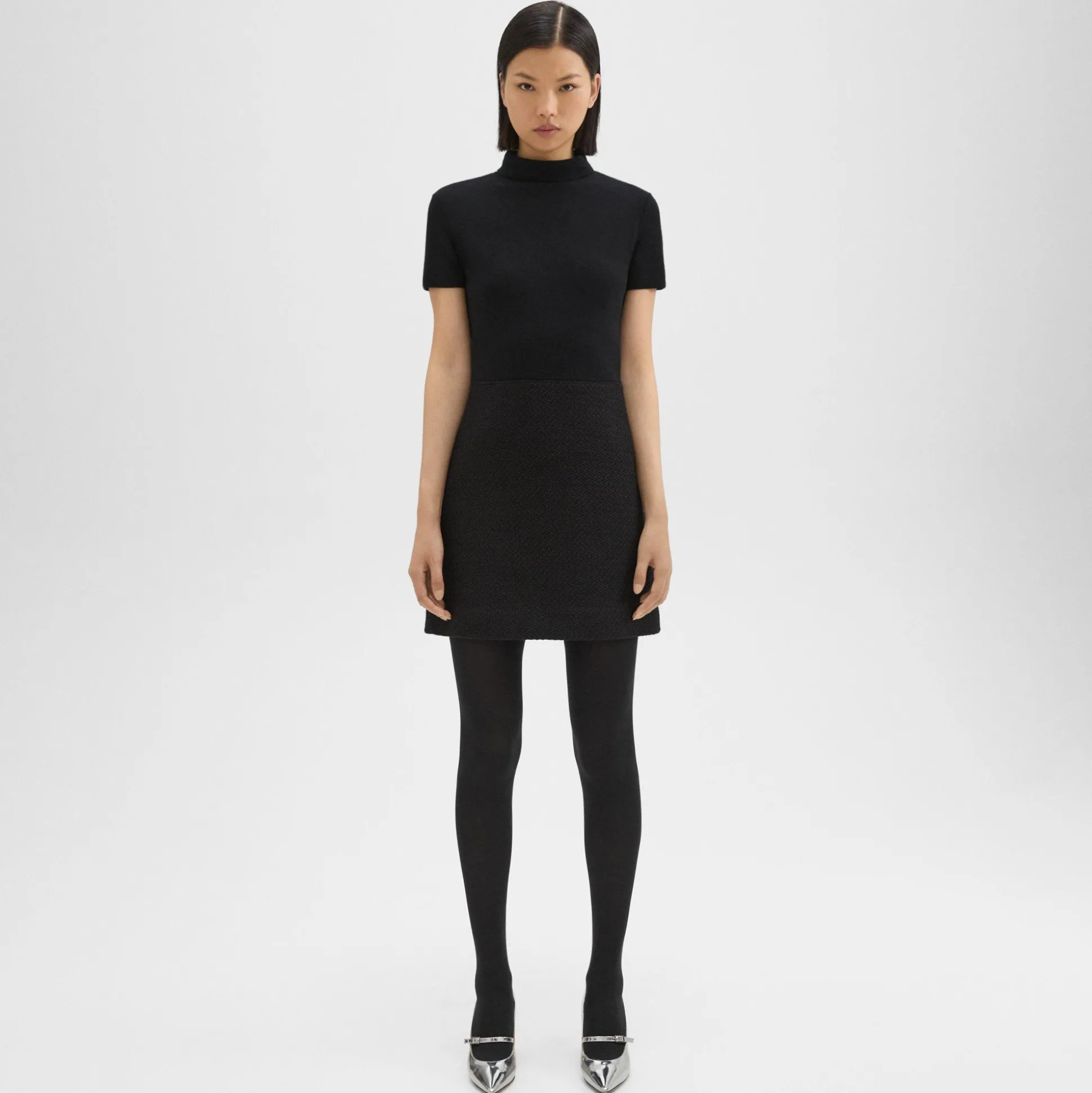 Theory Knit Combo Dress In Wool-Blend Tweed-Women Dresses